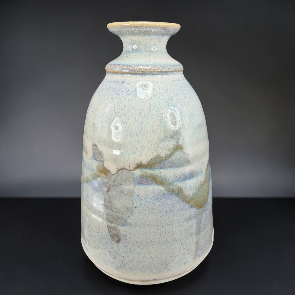 Studio Pottery Signed Vessel Vase Blue Lavender Glaze Ceramic Stoneware VTG